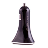 High Performance Car Charger Adapter in White & Black with Multi-Charge Capabilities.